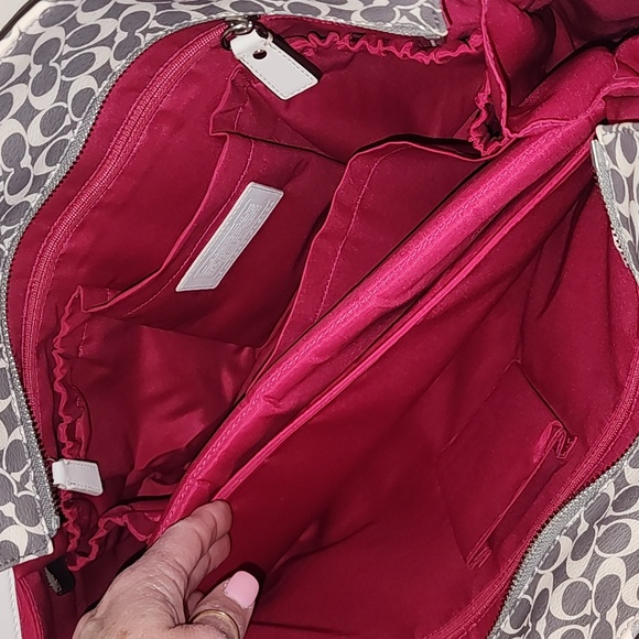 Coach Large Leather Pink Gray Business Work Tote Diaper Bag Signature C Rare - Picture 15 of 16